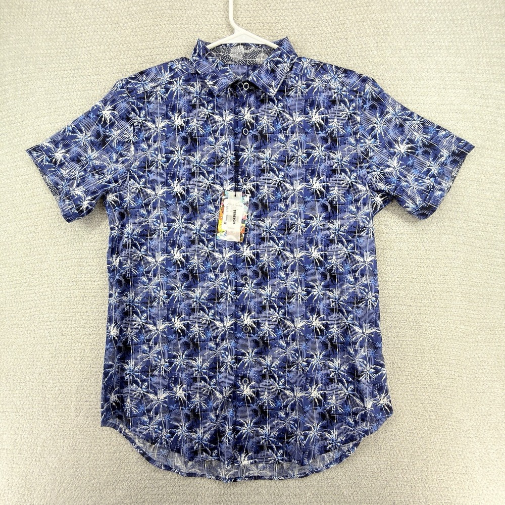 NWT Robert Graham Wheaton Shirt Mens S Blue Palm Print Stretch Button Up $188